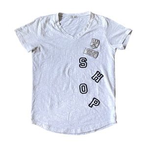 LeShop | White Retro Patchwork V-Neck Tee